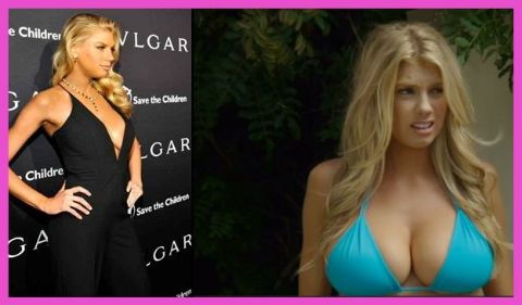 Charlotte McKinney after plastic surgery in left and before in right.